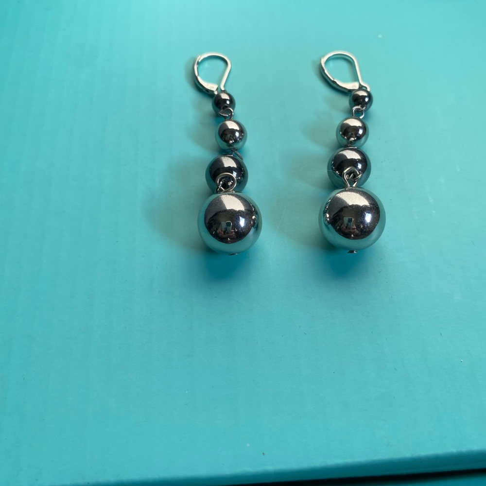 Silver Dangle Ball Earrings - Picture 4 of 4